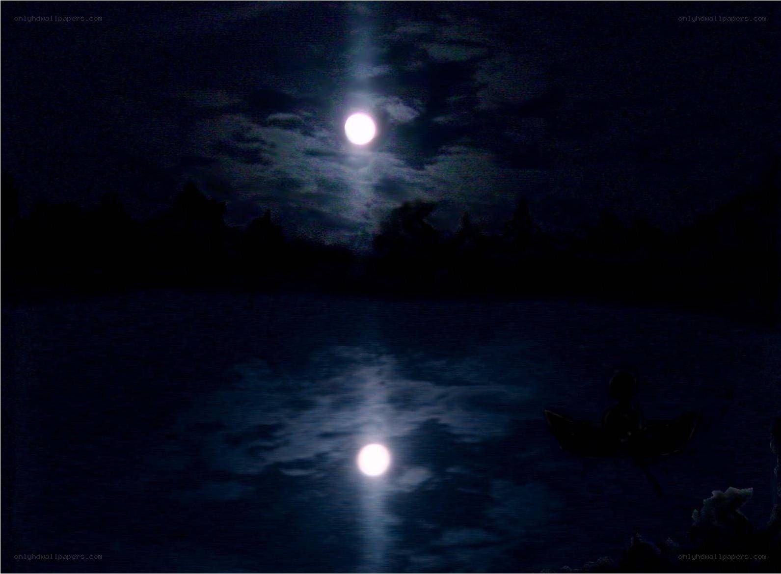 Moonlit lake at night