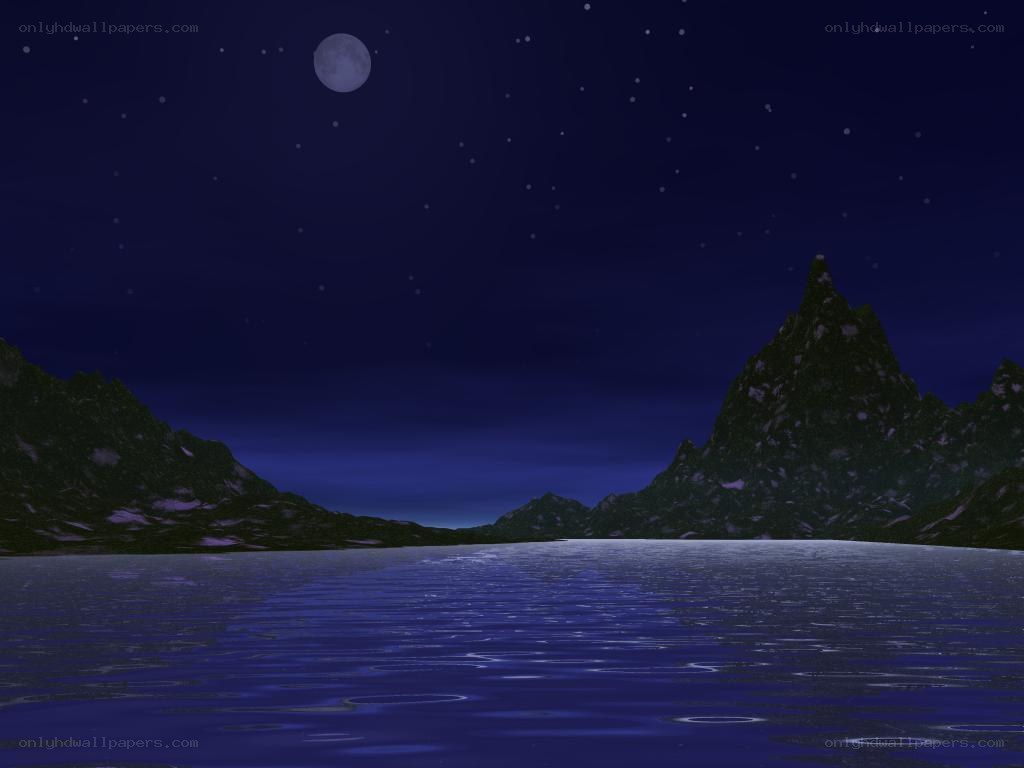 Moonlit lake at night