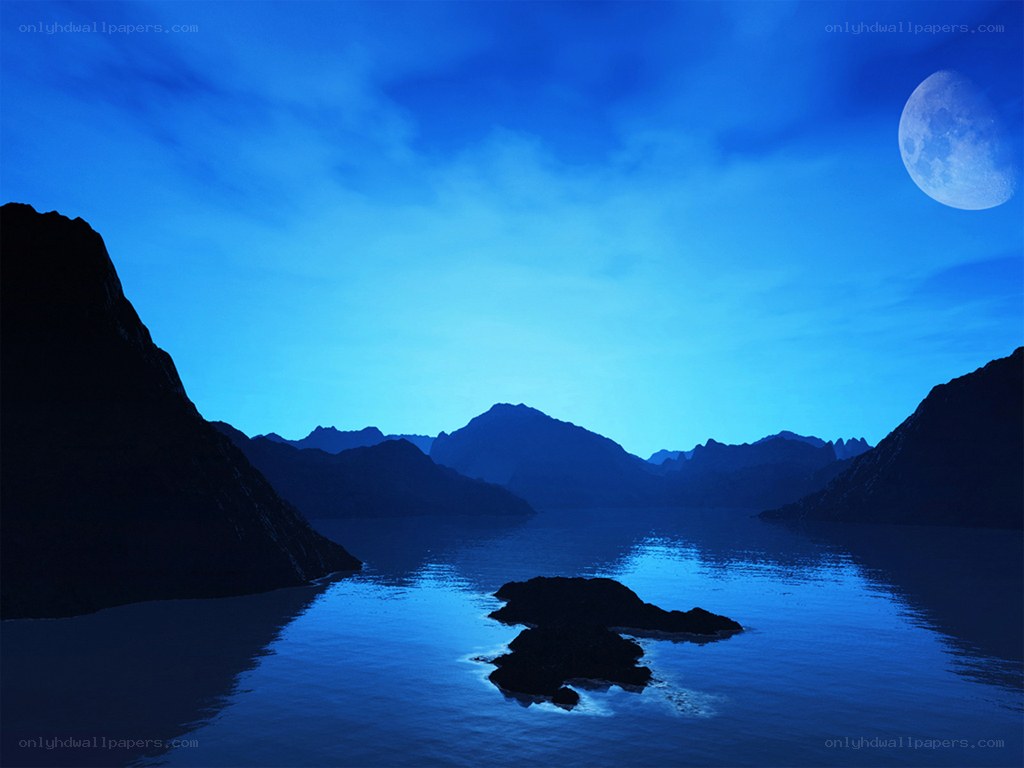 Moonlit lake at night