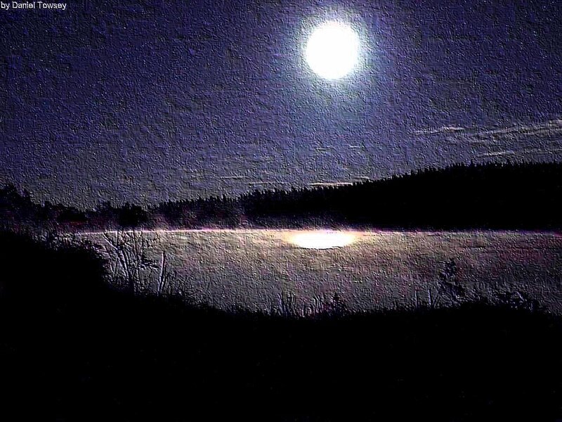 Moonlit lake at night