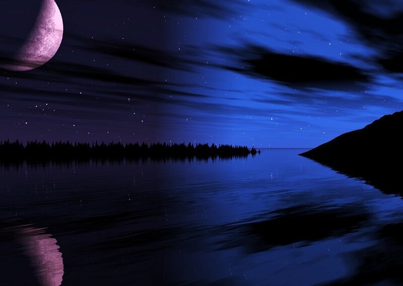 Moonlit lake at night