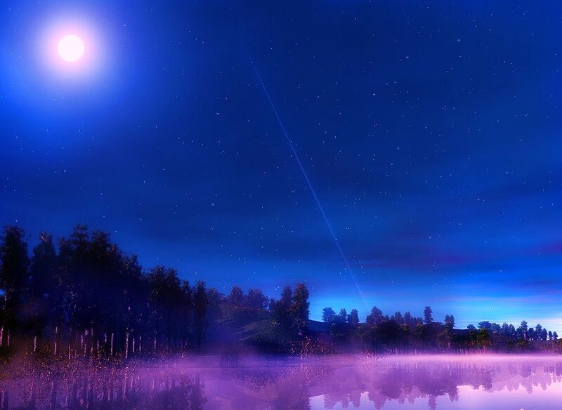 Moonlit lake at night