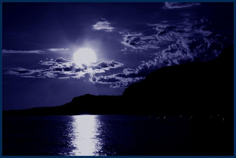 Moonlit Lake at Night — Blue, Dramatic, Photograph