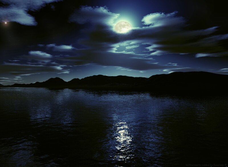 Moonlit Lake at Night — Blue, Serene