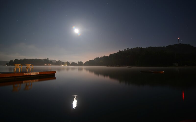 Moonlit Lake at Night — Dark Blue