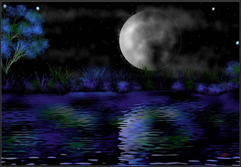 Moonlit Lake at Night — Purple, Serene