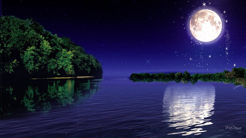 Moonlit Lake at Night — Purple