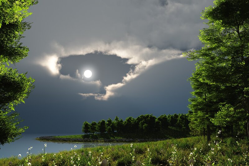 Moonlit Lake Landscape — Green, Dramatic, Night