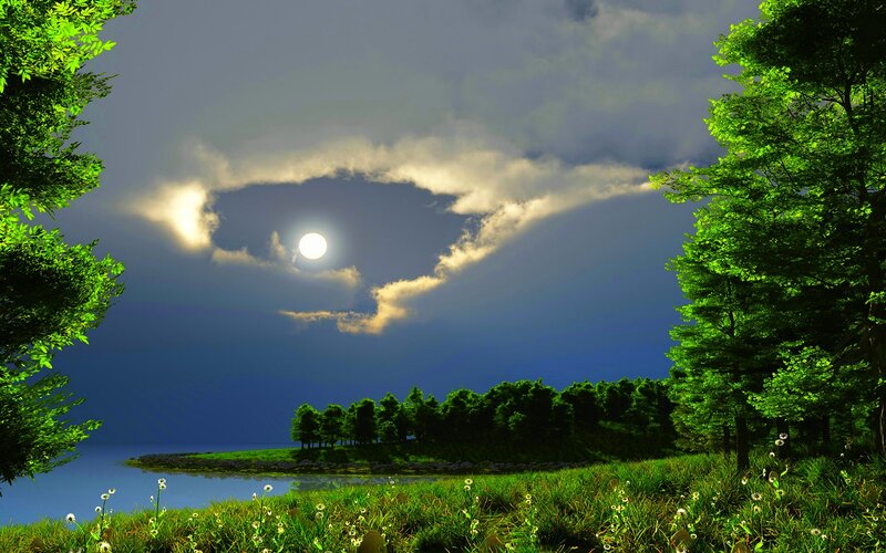 Moonlit Lake Landscape — Green