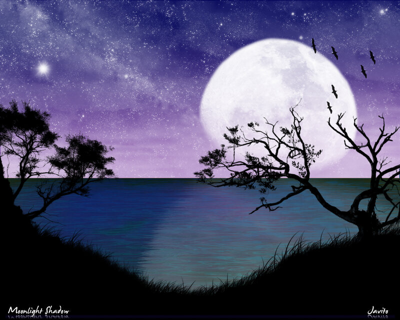 Moonlit Lake Landscape — Purple