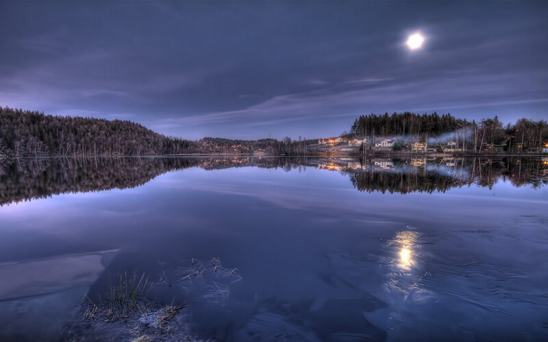 Moonlit Lake Reflection