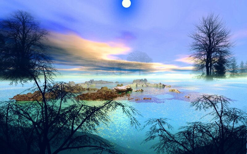 Moonlit Lake with Rocks