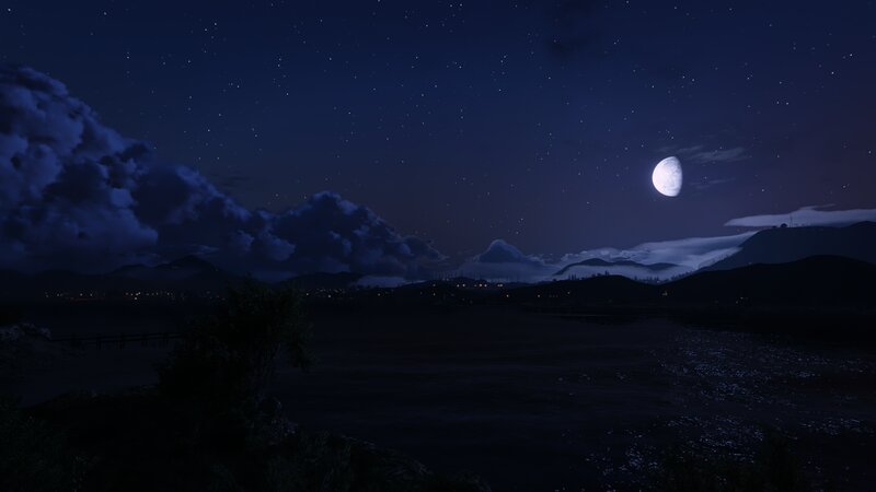 Moonlit Landscape at Night — Blue