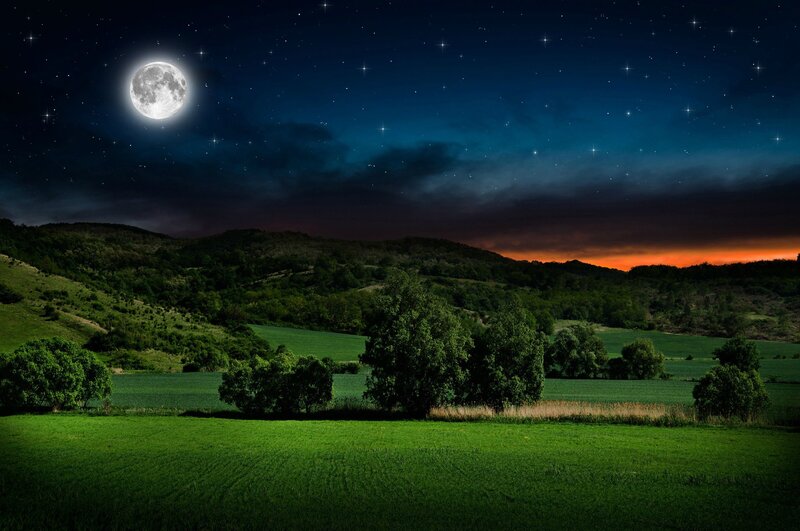 Moonlit Landscape at Night — Green