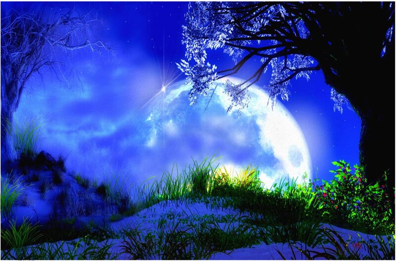 Moonlit Landscape — Blue, Serene, Night