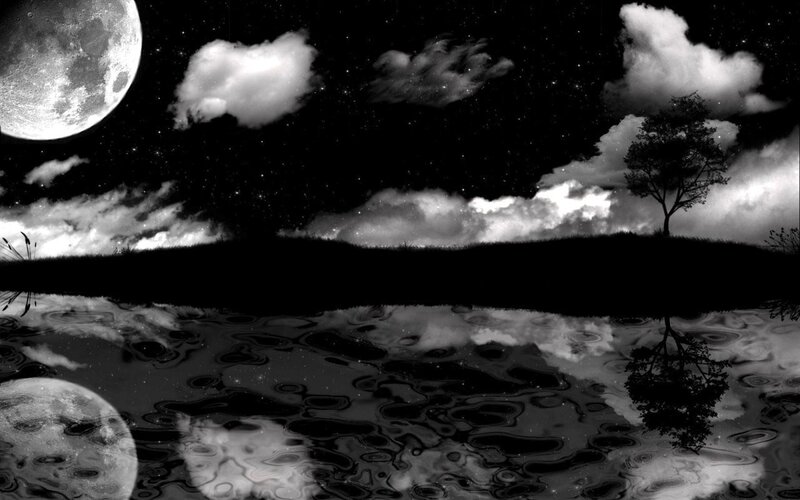 Moonlit Landscape with Tree — Black