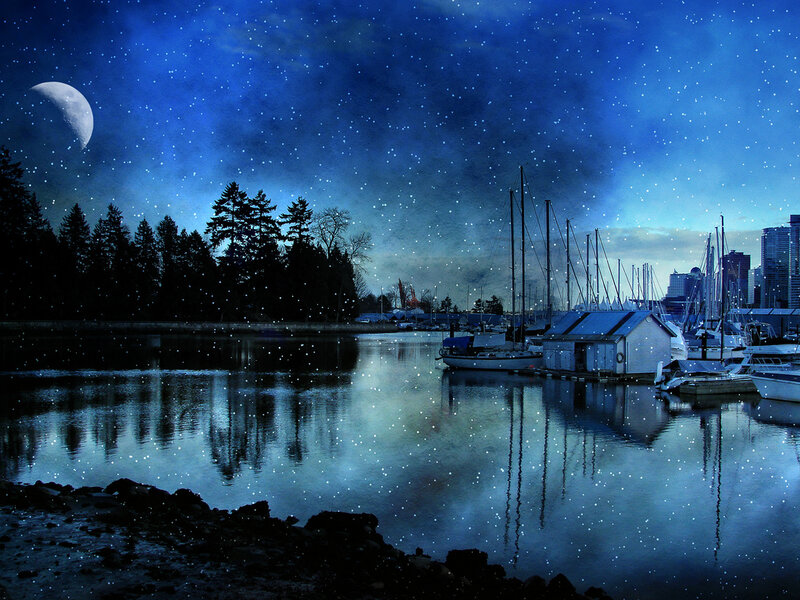 Moonlit Marina at Night