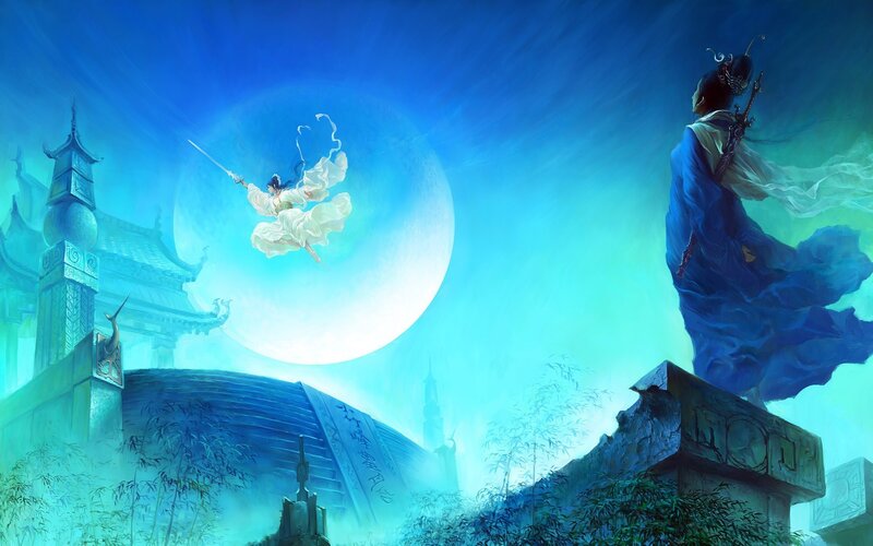 Moonlit martial arts duel