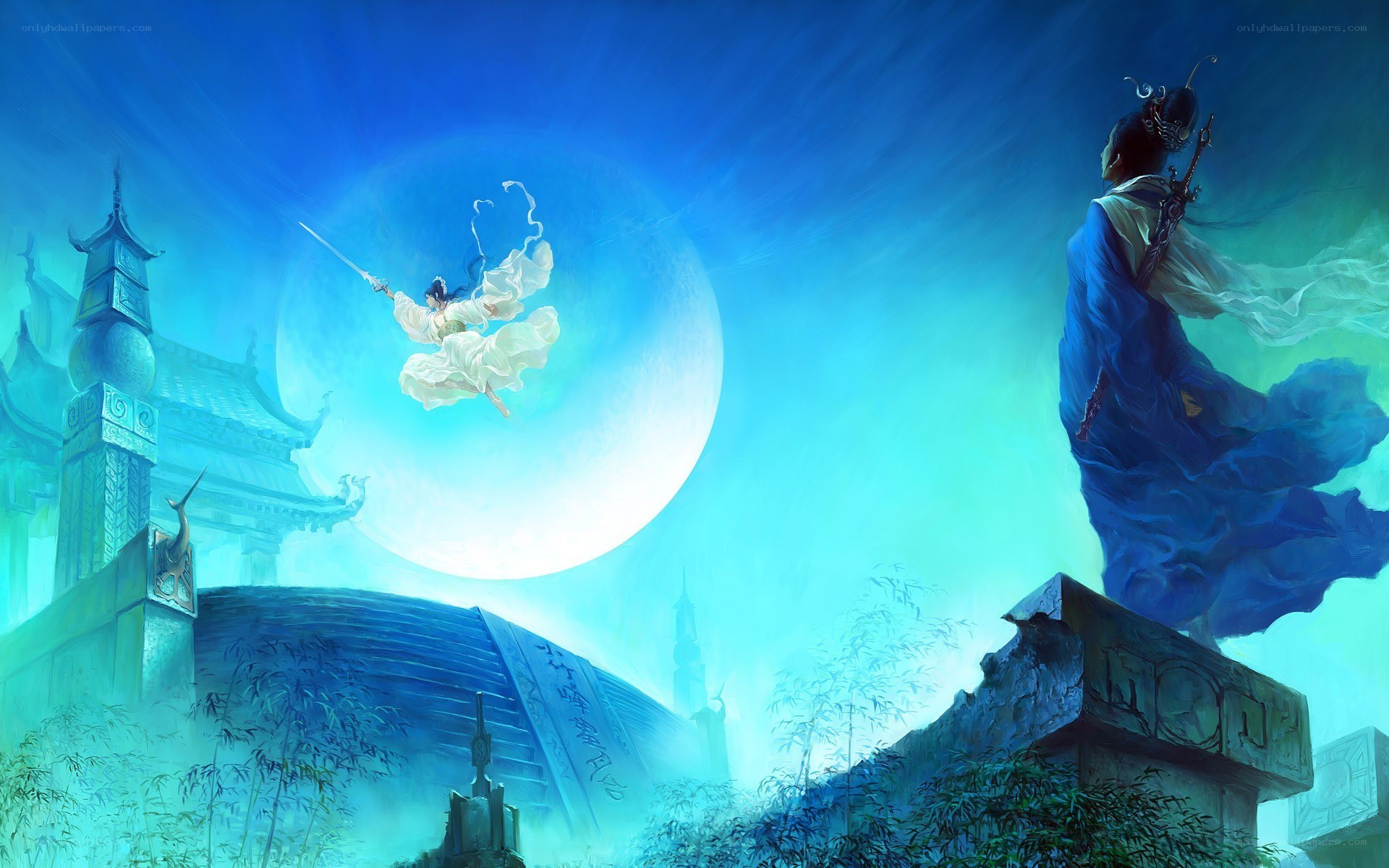 Moonlit martial arts duel