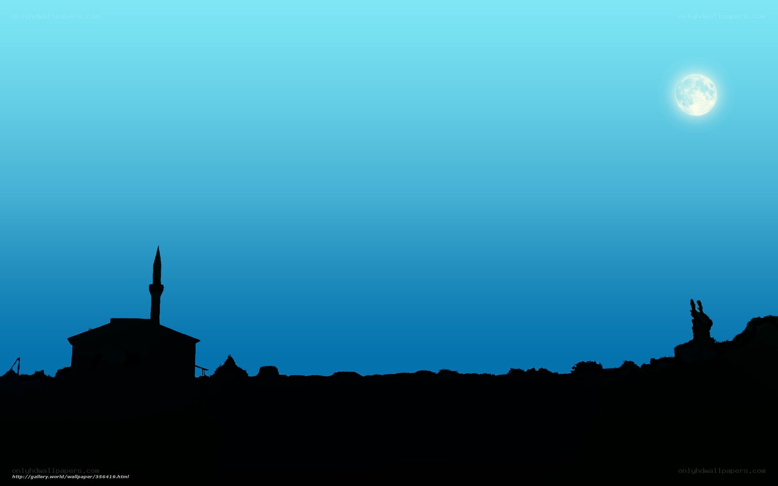 Moonlit mosque silhouette