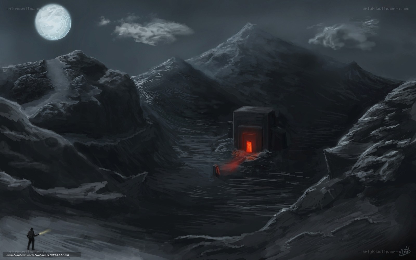moonlit mountain cave