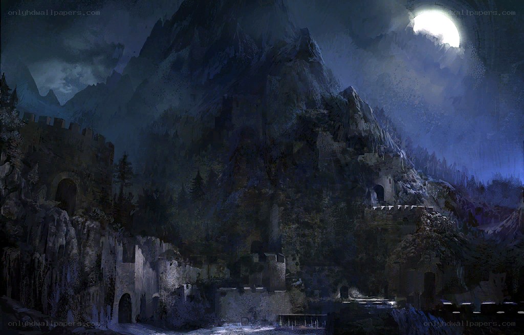 Moonlit mountain fortress
