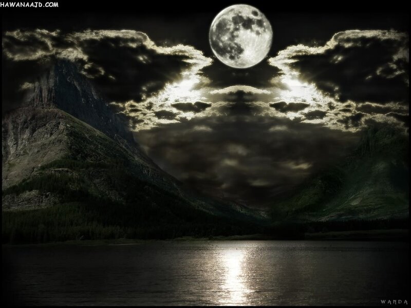 Moonlit mountain lake