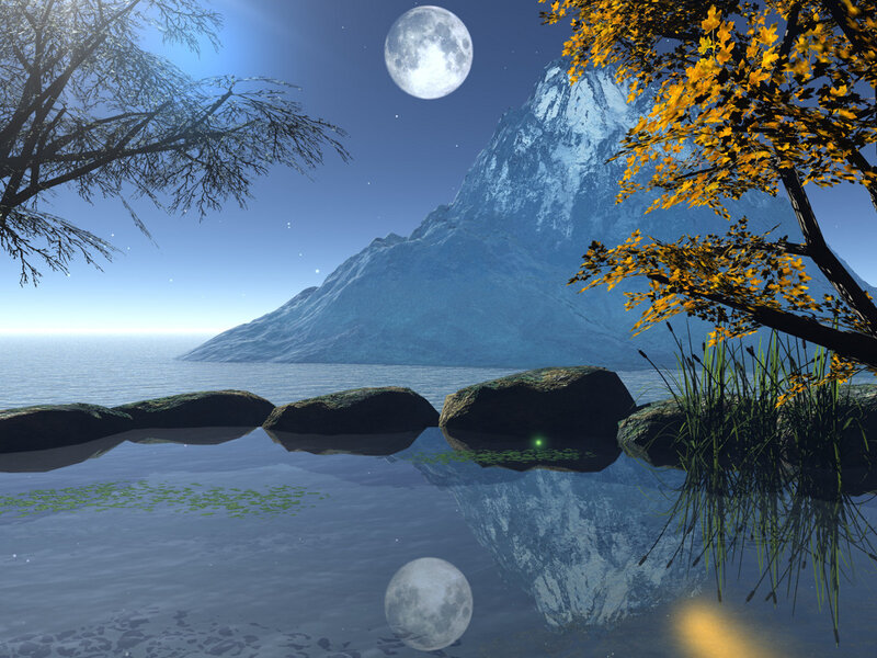 Moonlit Mountain Lake — Blue