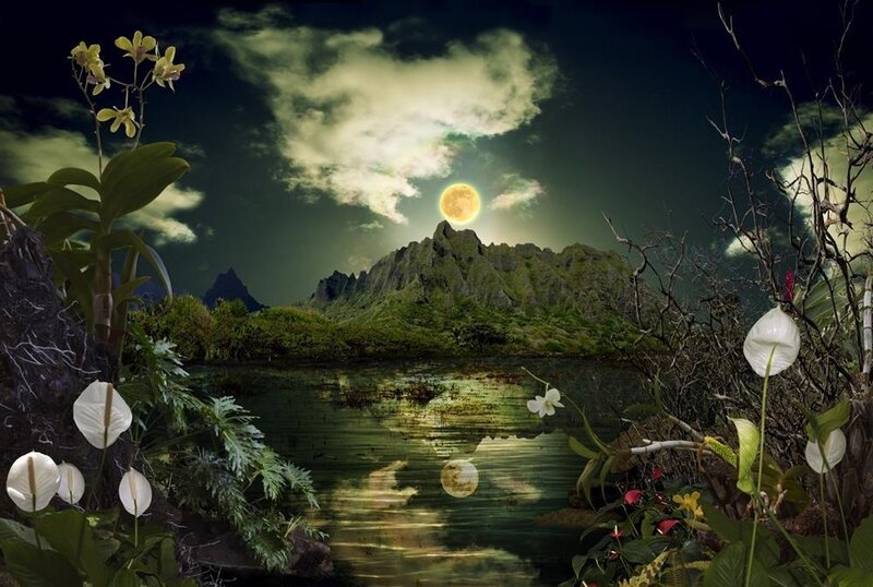 Moonlit Mountain Lake — Green