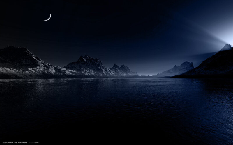 Moonlit mountain lake