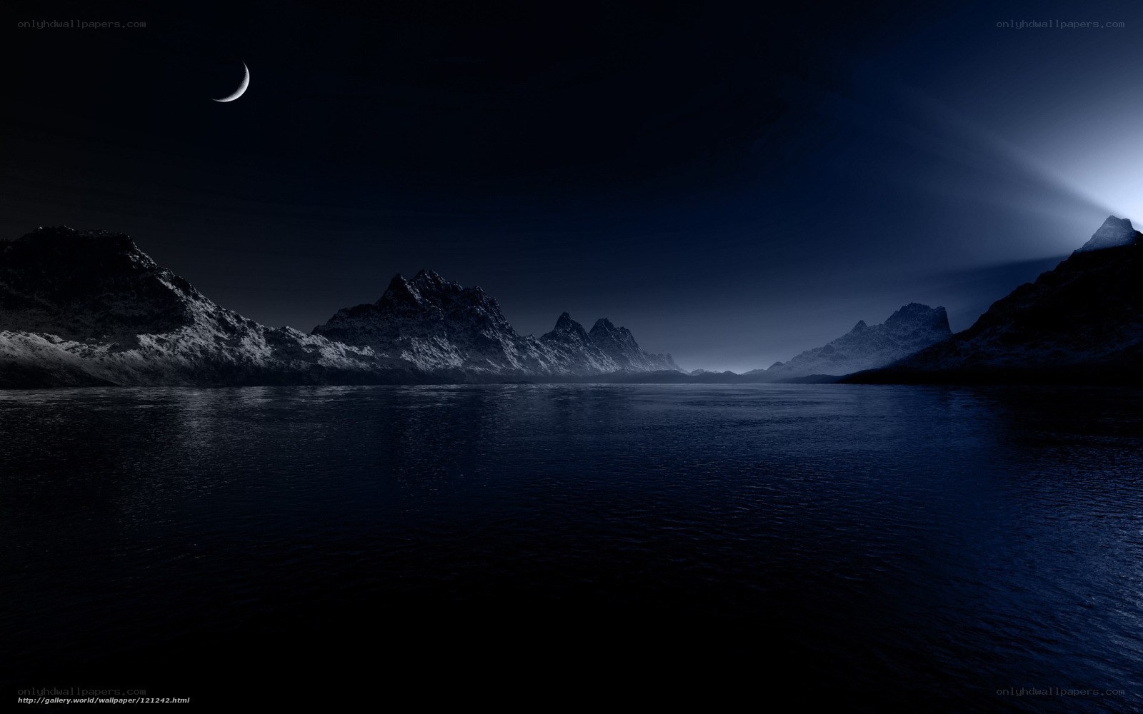 Moonlit mountain lake
