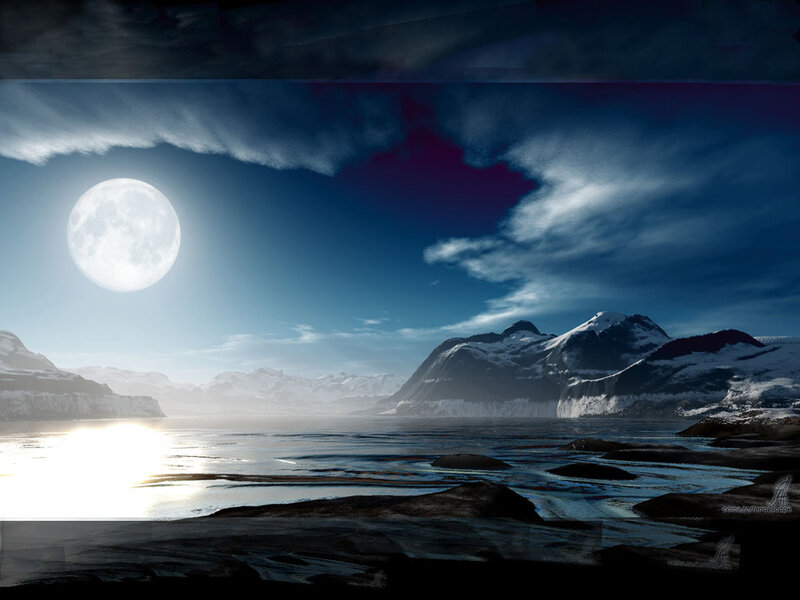 Moonlit mountain landscape
