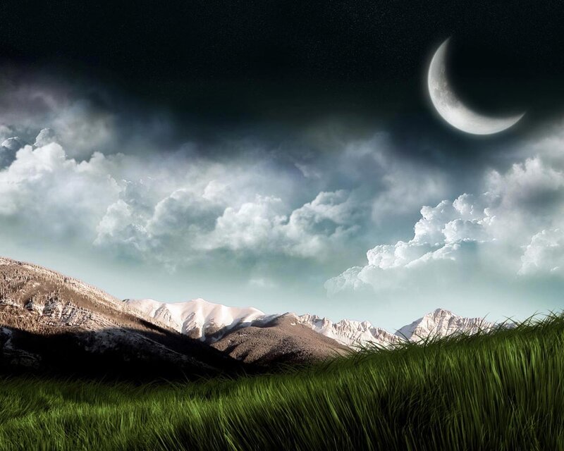 Moonlit mountain landscape