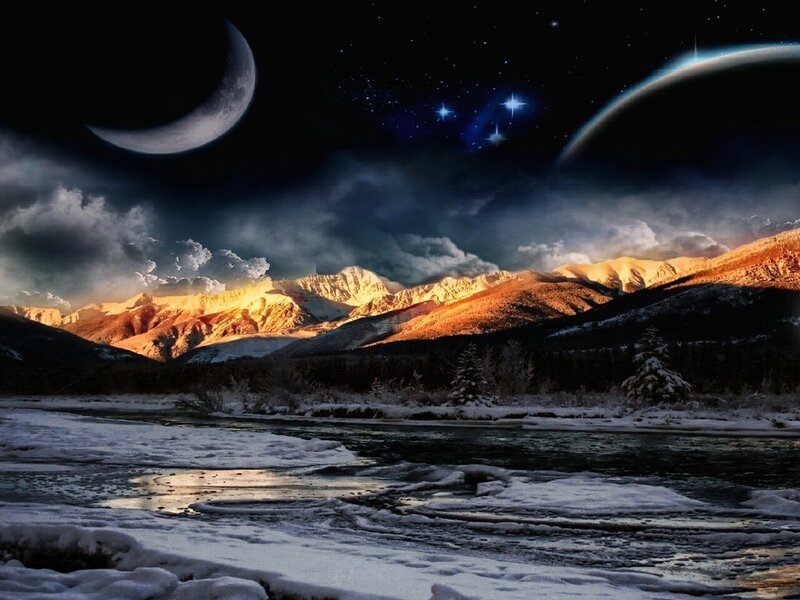 Moonlit mountain landscape