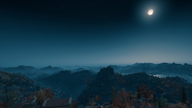 Moonlit Mountain Landscape — Blue, Serene, Night