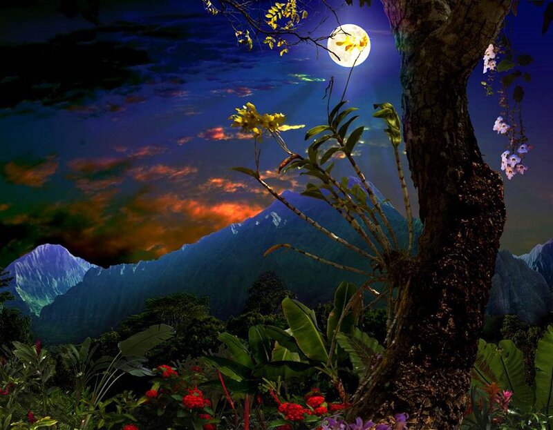 Moonlit Mountain Landscape — Blue