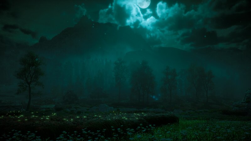 Moonlit Mountain Landscape — Green