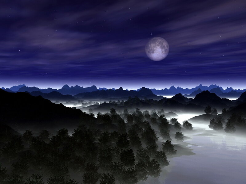 Moonlit Mountain Landscape — Purple