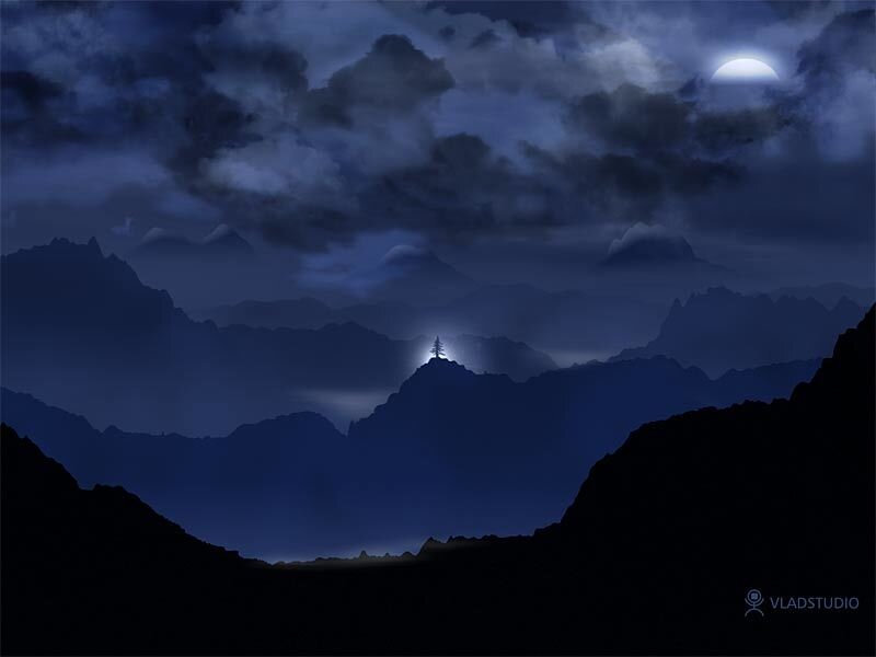 Moonlit mountain peak