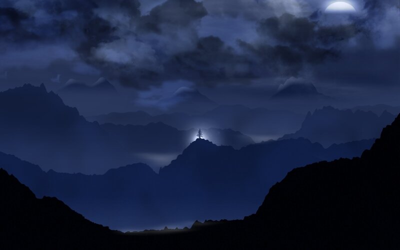Moonlit mountain silhouette