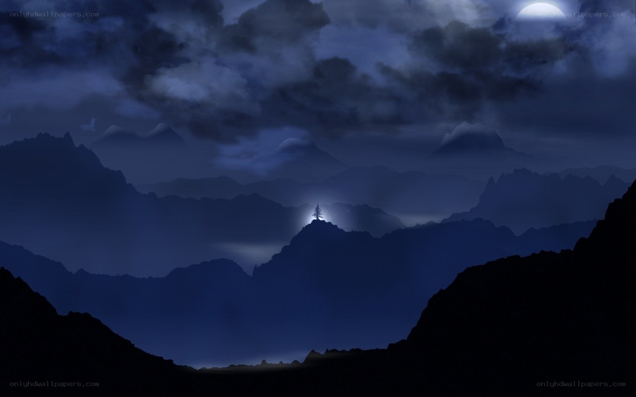 Moonlit mountain silhouette