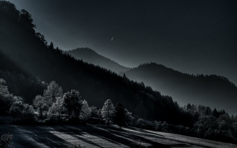 Moonlit mountain valley