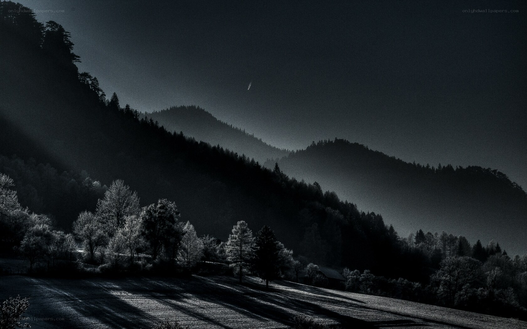 Moonlit mountain valley