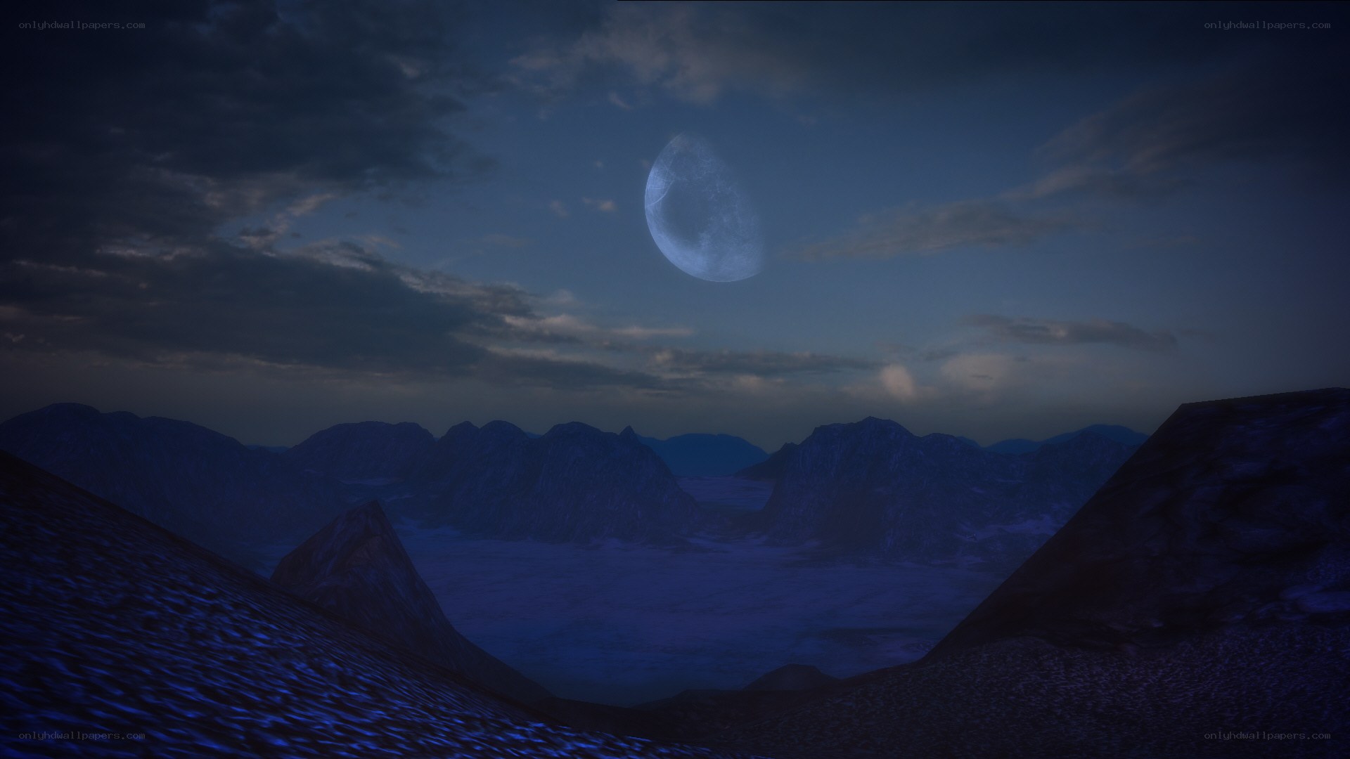 Moonlit mountain valley