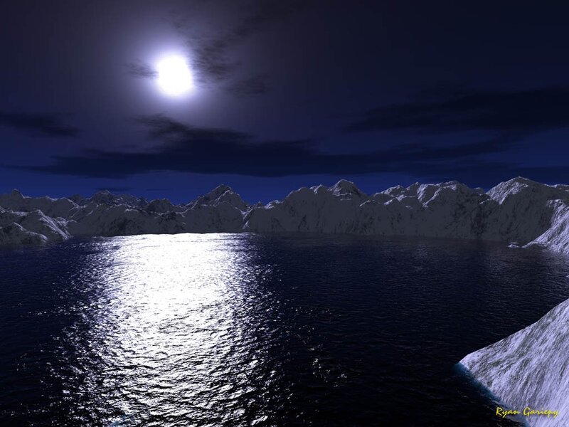 Moonlit mountains and sea