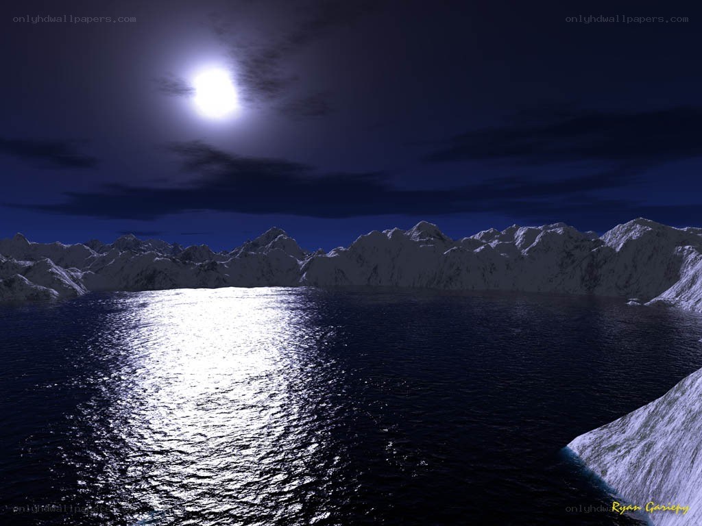 Moonlit mountains and sea