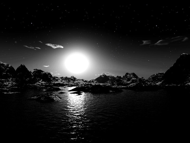 Moonlit Mountainscape — Black, Serene