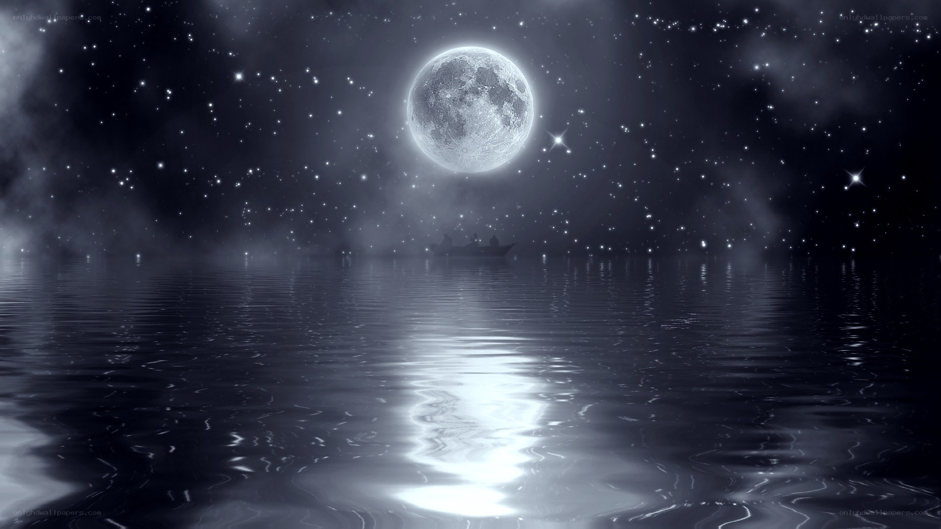 Moonlit night over calm water