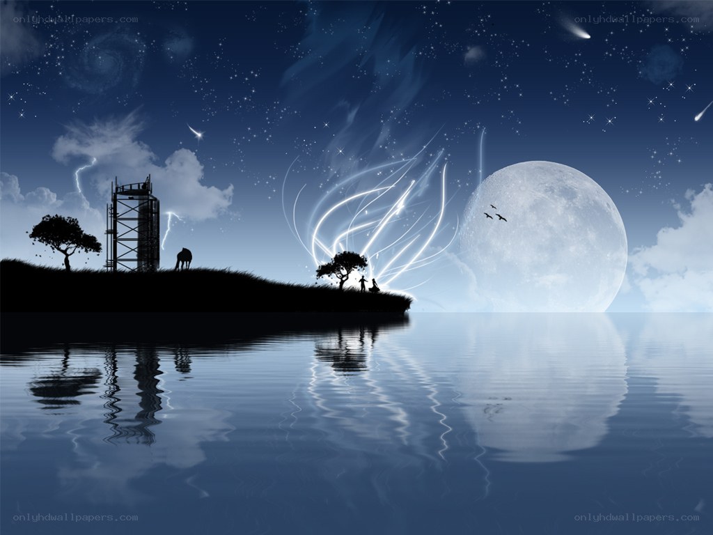 Moonlit night over calm water