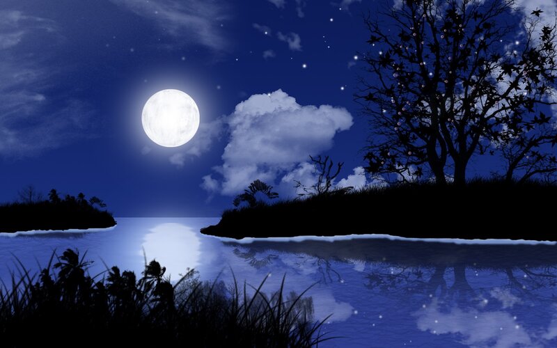 Moonlit night over calm water